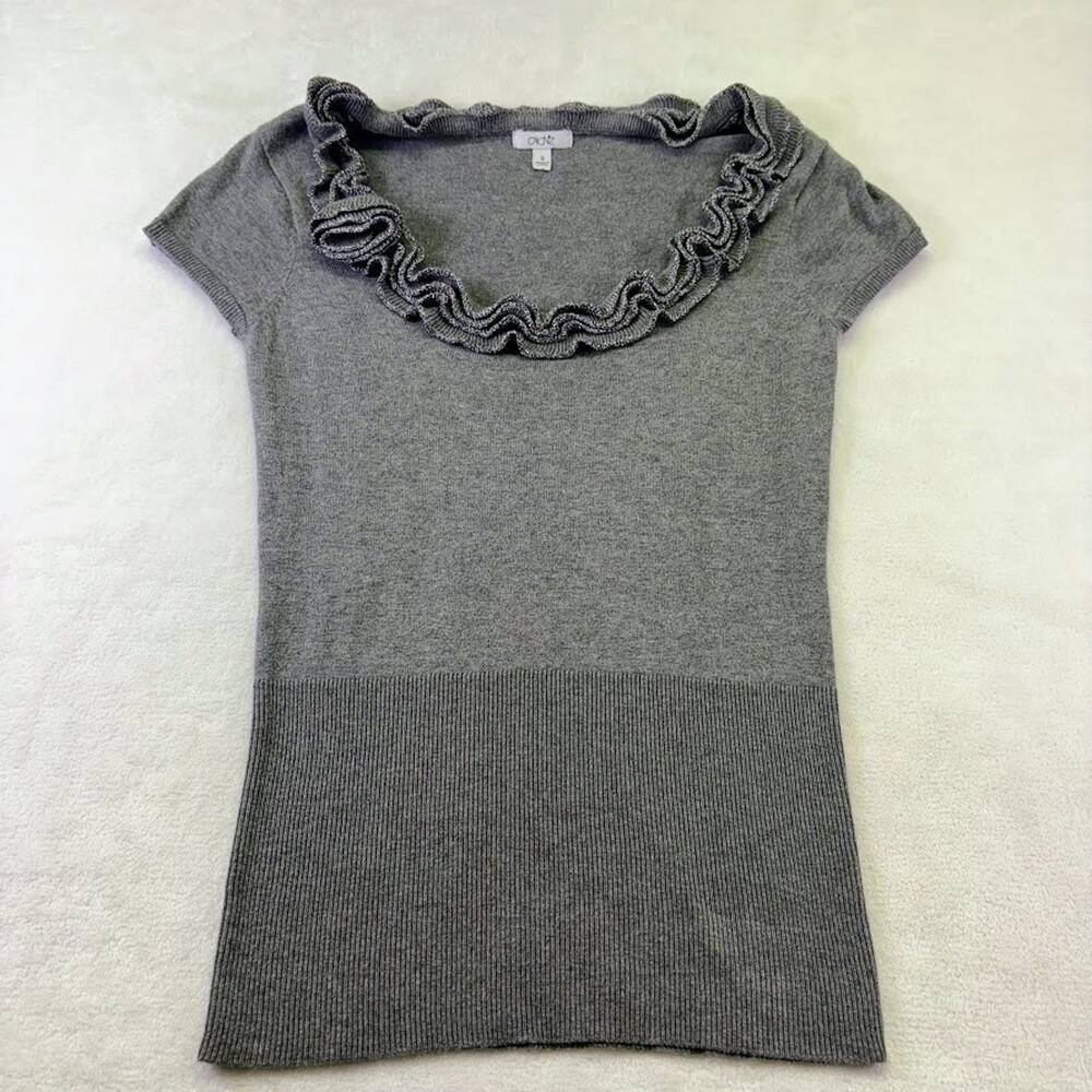 Cache Y2k Metallic Ruffle Collar Short Sleeve Fit… - image 1